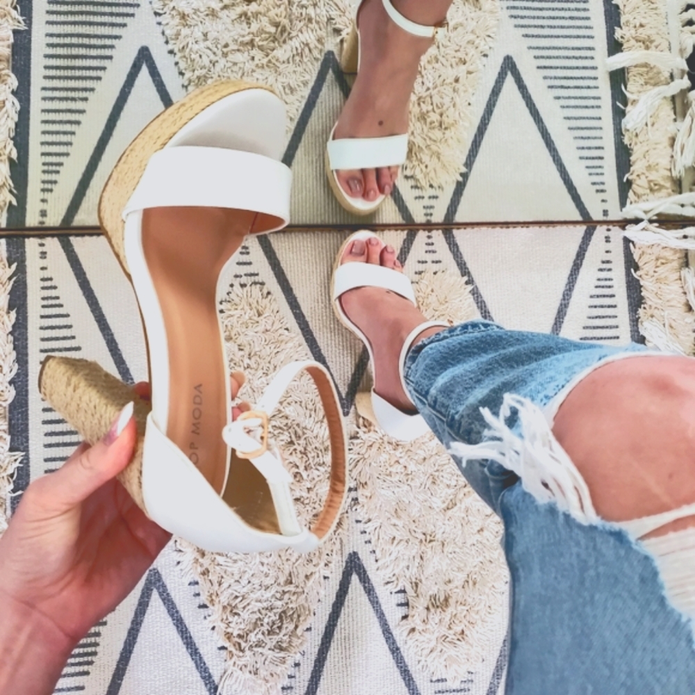 White chunky heeled platform sandals